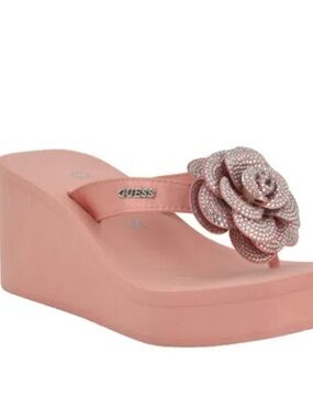 Brand New in Box Guess Damani platform Wedge Sandal with Rhinestone Flower, 8